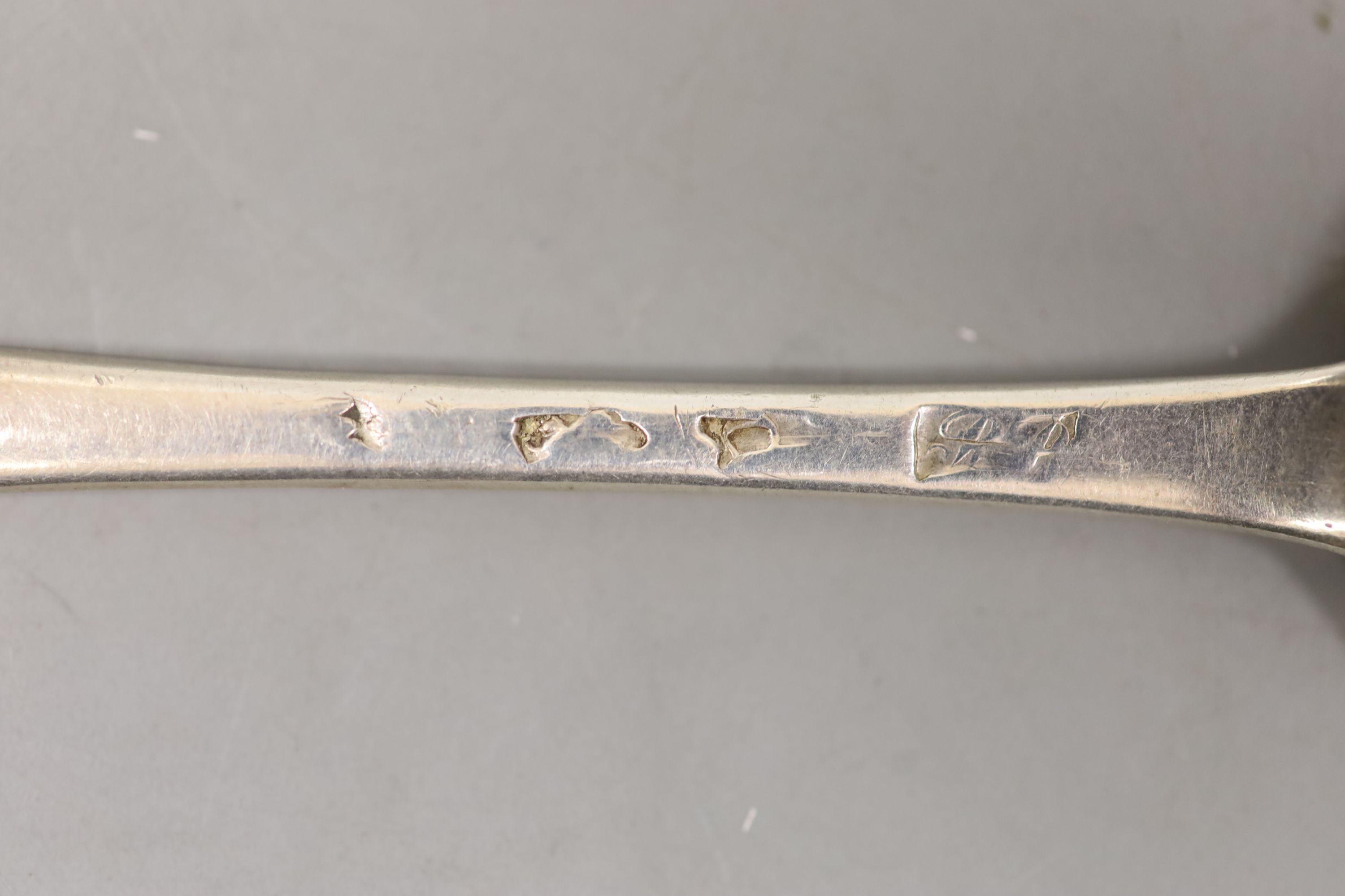 A mid 18th century silver marrow spoon, Robert Perth?, London, circa, 1750, 20.8cm.